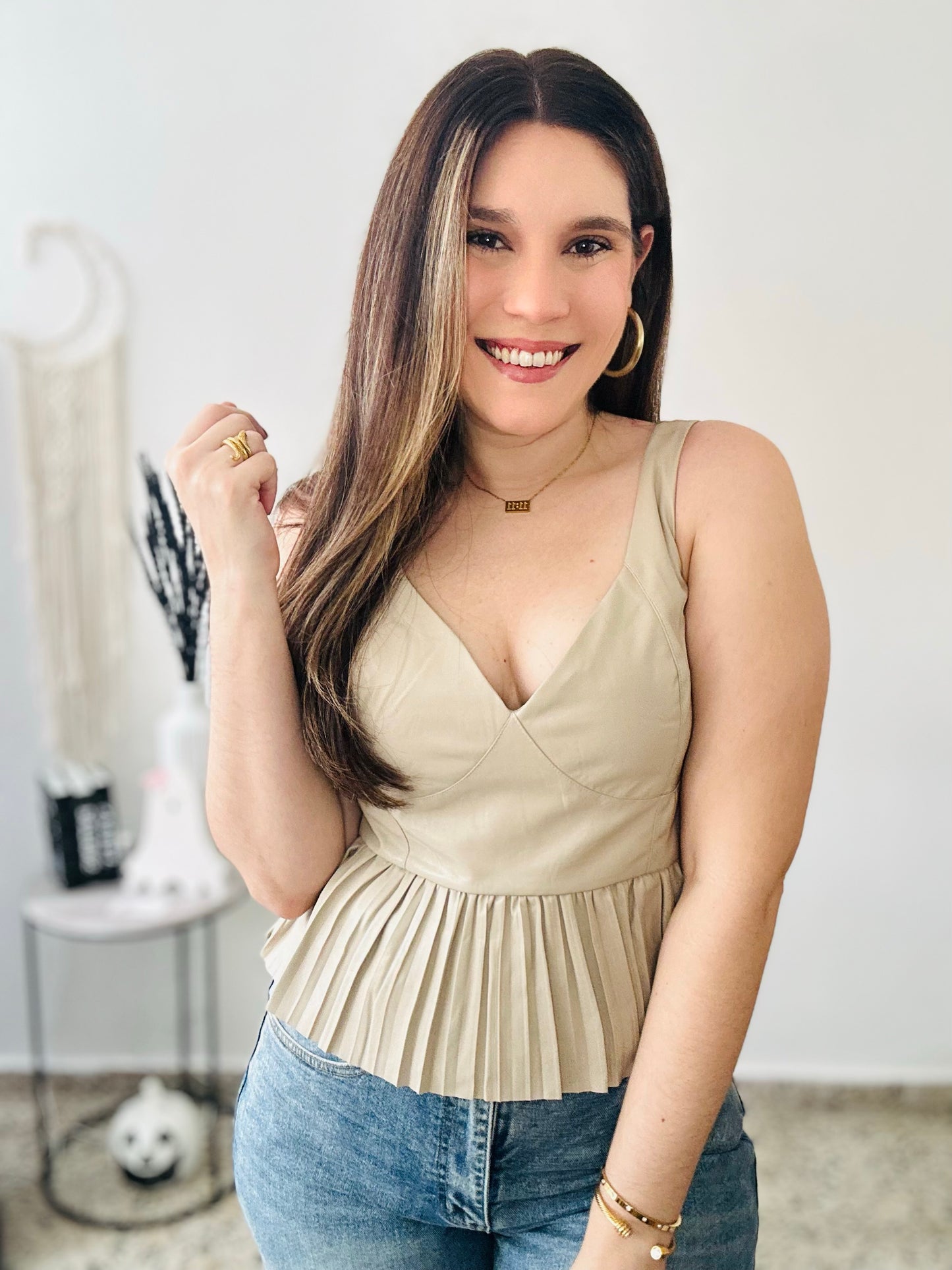 Chic Pleated Leather Top