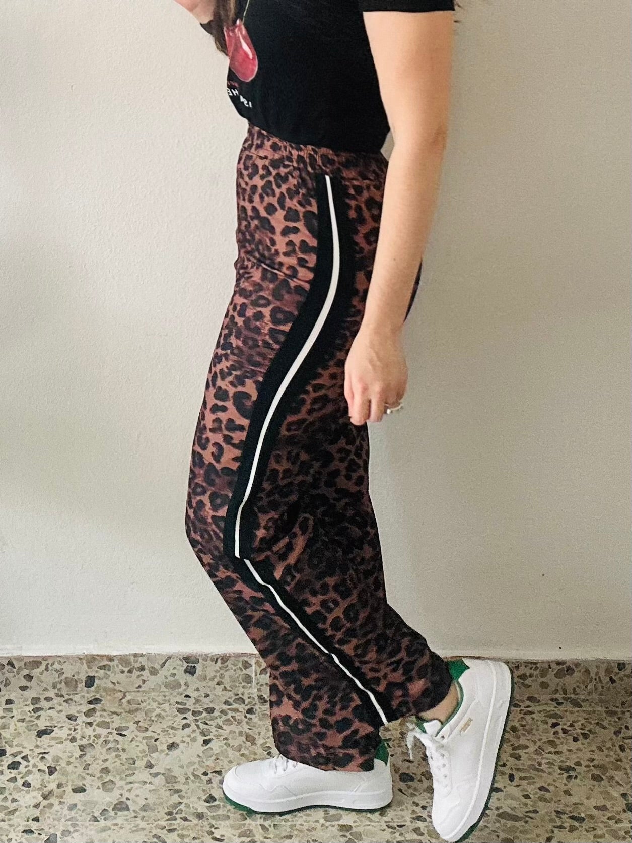 Leopard Tape-Trim Pants