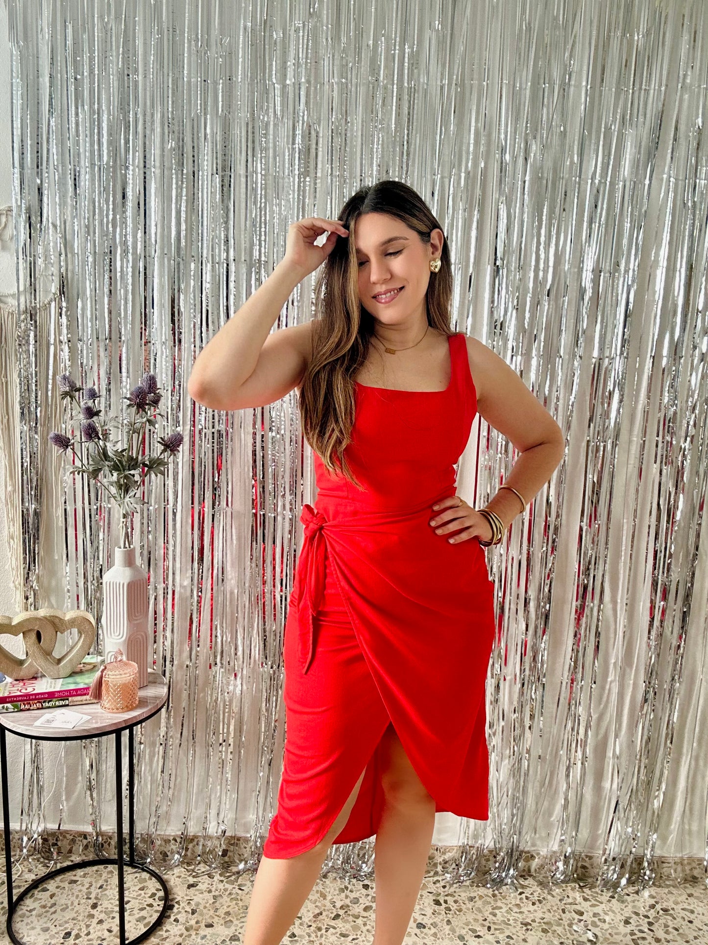 Scarlet Bloom Midi Dress