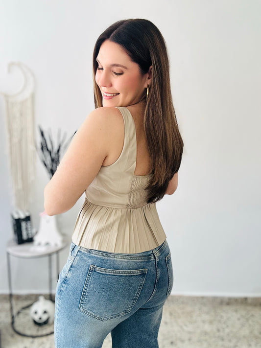 Chic Pleated Leather Top