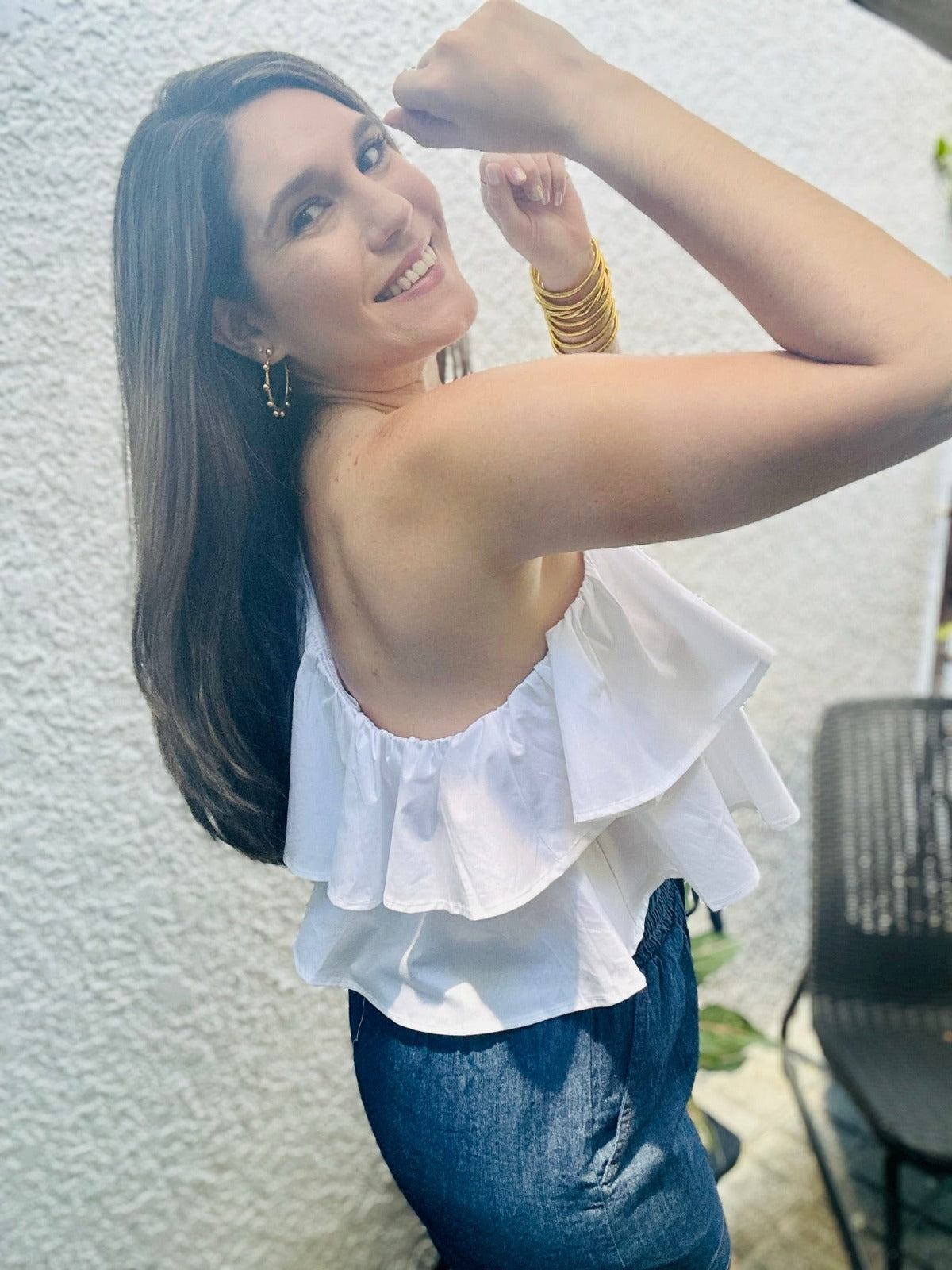 One Shoulder Ruffle Blouse