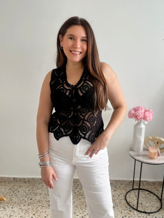 Amalfi Crochet Button Top